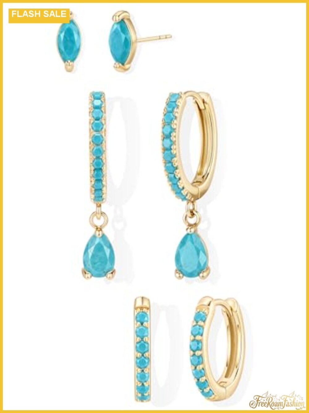 3 Pair Stackable Huggie Hoop Earrings Set Hypoallergenic 14K Gold Plated Dainty